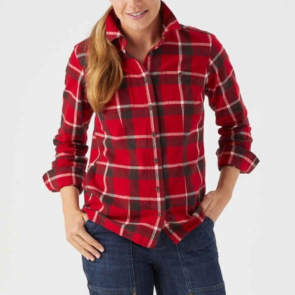 Duluth Trading Women's Free Swingin' Flannel Shirt Classic Crimson Red Plaid XS